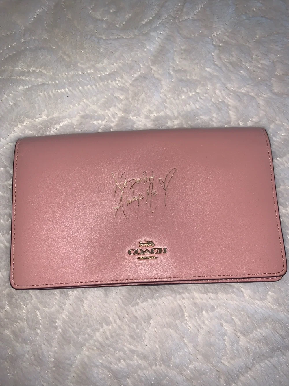 Selena Gomez Coach Pink Leather Continental Wallet with Gold Logou